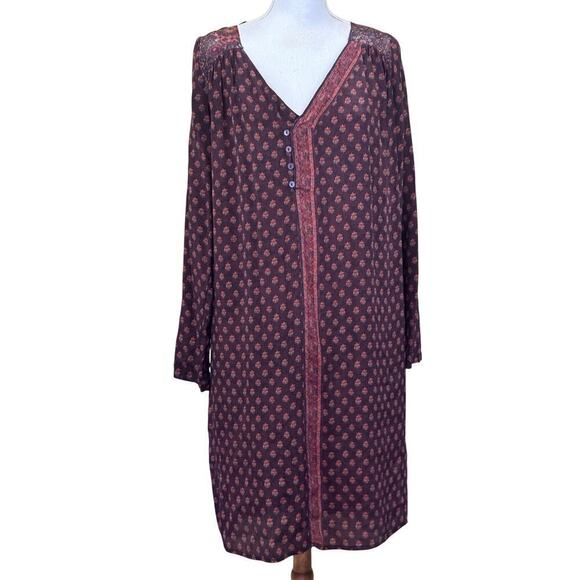 Sundance brown/orange silky dress, small, floral, flowy, bohemian, eclectic - Picture 1 of 7